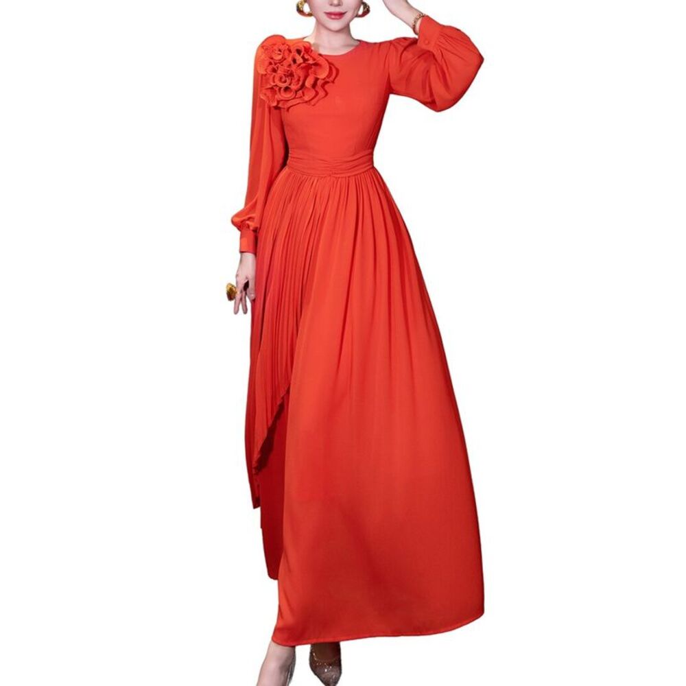 Burryco Womens  Red Solid Maxi Dress, Red